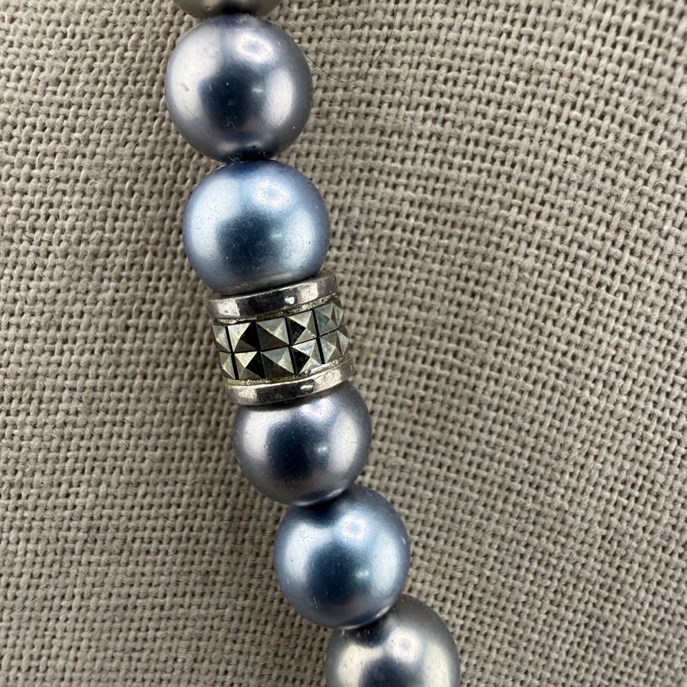 Vintage Carolee Faux Pearl Necklace Blue Sterling Silver Clasp Signed 17"